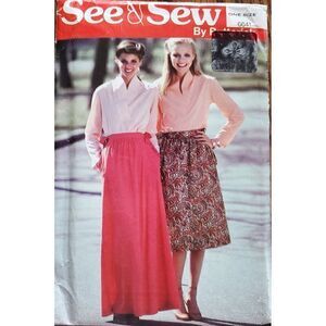Vintage 80s Butterick Pattern 6641 Uncut Side Wrap Dirndl Skirt Sz OS